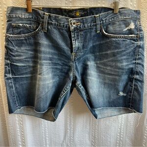 Lucky Brand Shorts‎ Womens 14/32 Blue Denim Riley Frayed Hem Whisker Distress